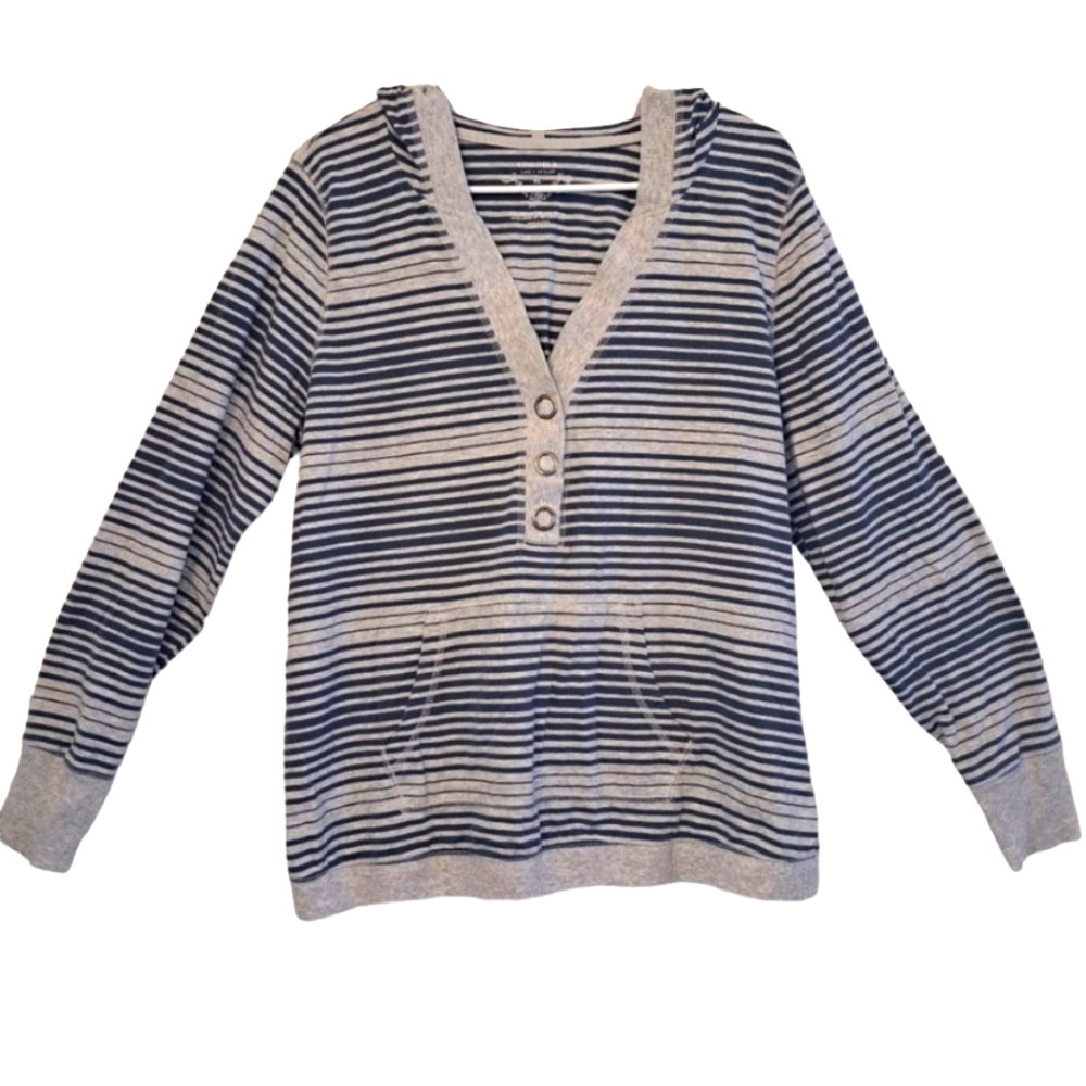 Sonoma Striped Hooded Long Sleeve Shirt With Pouch Pocket Blue White Size XL